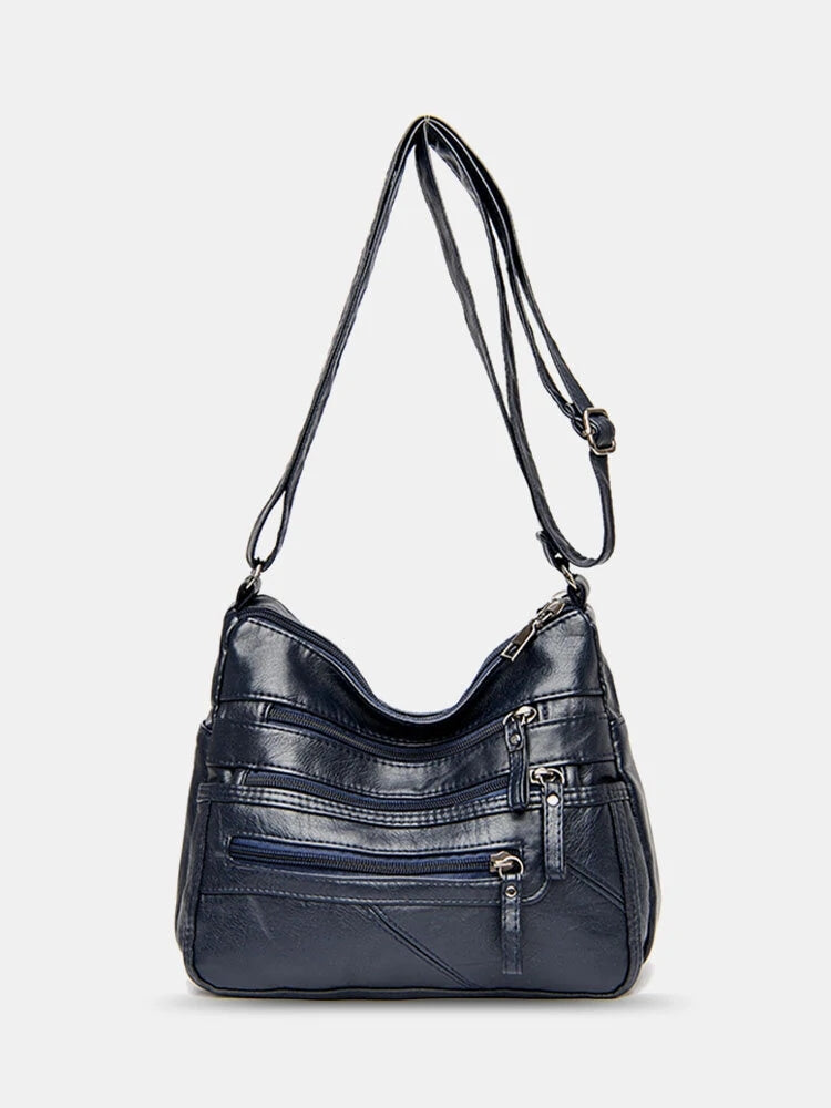 Women Vintage Anti-theft Multi-pocket PU Leather Crossbody Bag Shoulder Bag