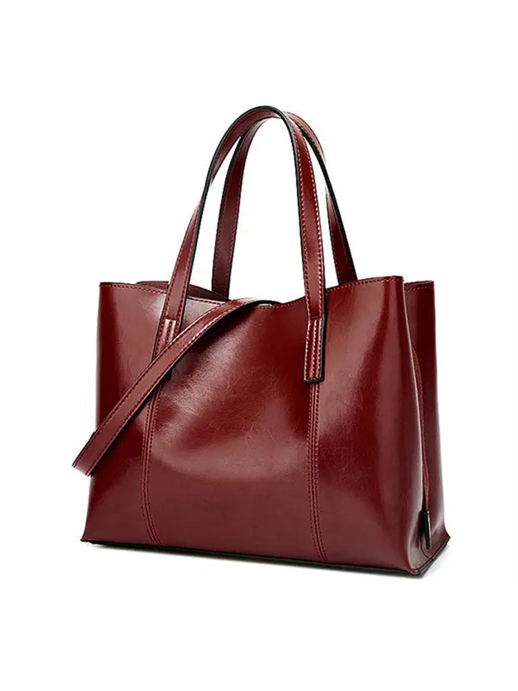 Women PU Leather Casual Handbag Large Capacity Tote Bag Solid Crossbody Bag