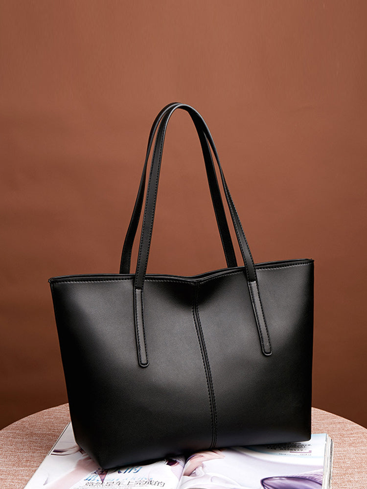 Women's Tote Shoulder PU Leather Big Capacity Solid Handbag