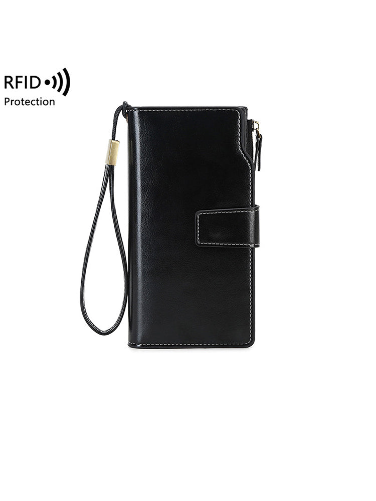 Vintage PU Leather RFID Anti Theft Oil Wax 6.3 Inch Phone Long Wallet Purse