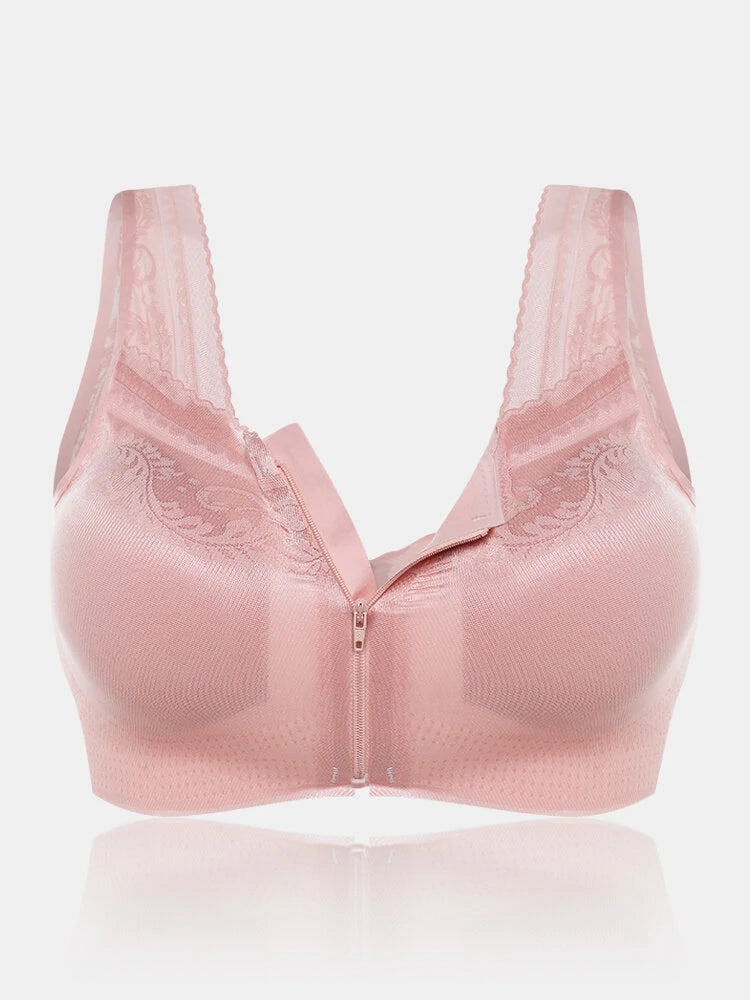 Wireless Zip Front Gather Wide Shoulder Straps Comfy Beauty Back Removable Paddings Bra