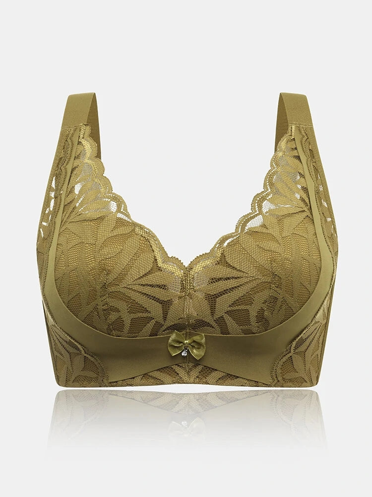 Women Lace Floral Trim Wireless Comfy Thin Bras