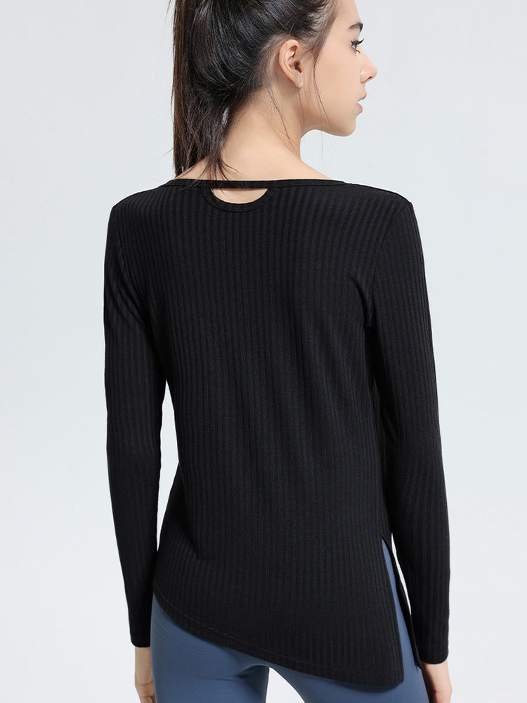 Women Long Sleeve Workout Shirts Slim Fit Ribbed Yoga Tops