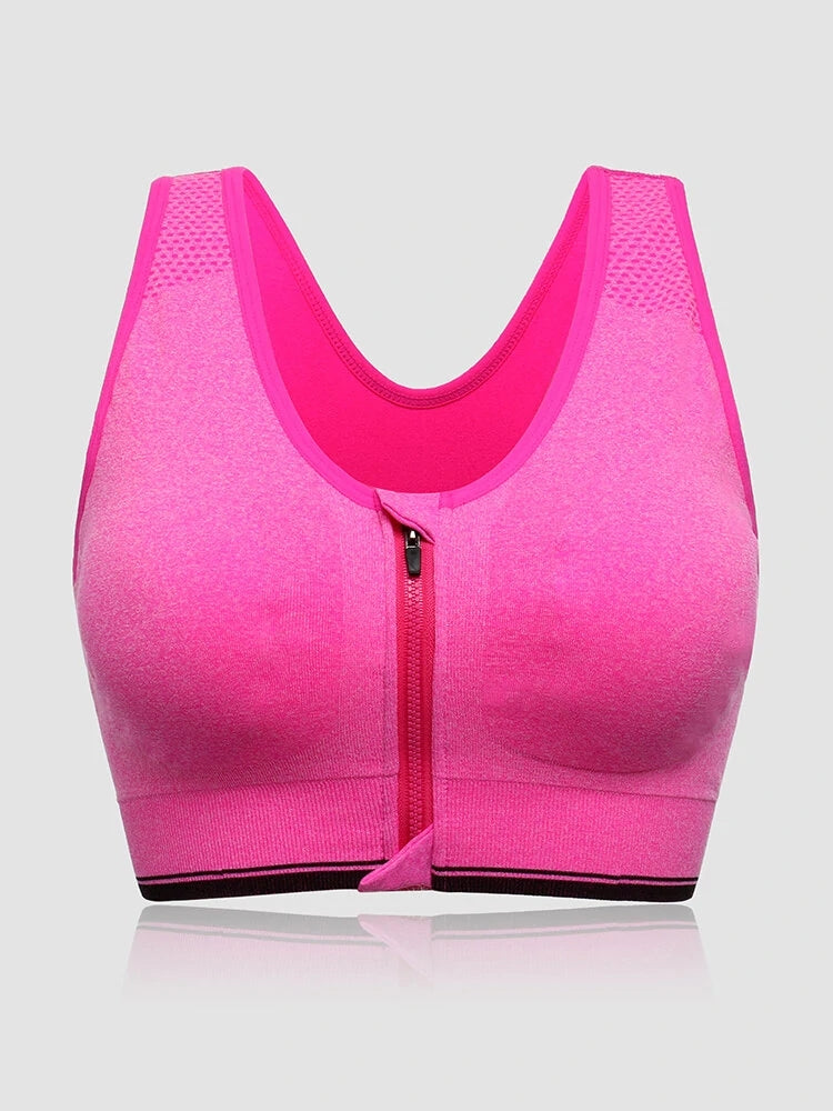 Front Zipper Wireless Shockproof Sports Bras with Removable Pad