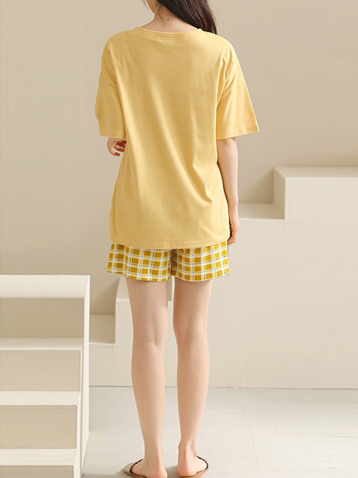 Women's Causal Sleepwear Lightweight Cotton Short Sleeves Pajama Sets