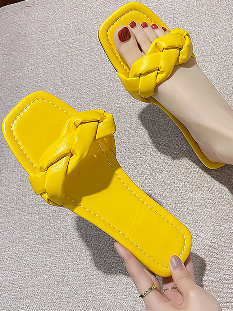 Women's Open Toe Flat Sandals Slip On Slides Braided Strap Slipper