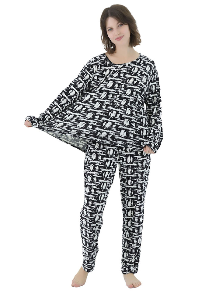 Women Plus Size Long Sleeve Printing Soft Pajamas Set