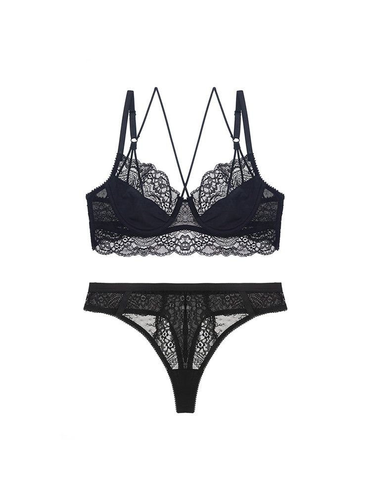Women's Push Up Sexy Lace Lingerie Bra and Sheer Panties