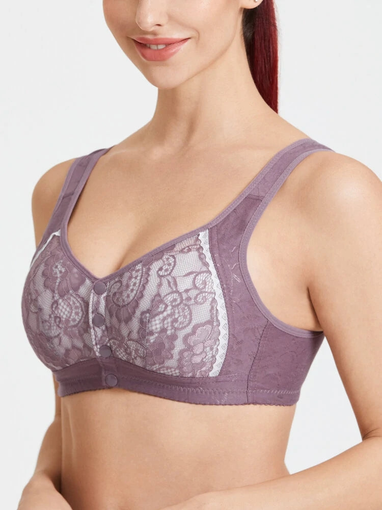 Women's Front Button Closure Soft Wireless Bra