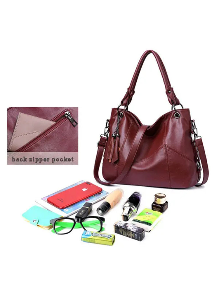 Women's Tassel Large Capacity Leather Shoulder Crossbody Bag