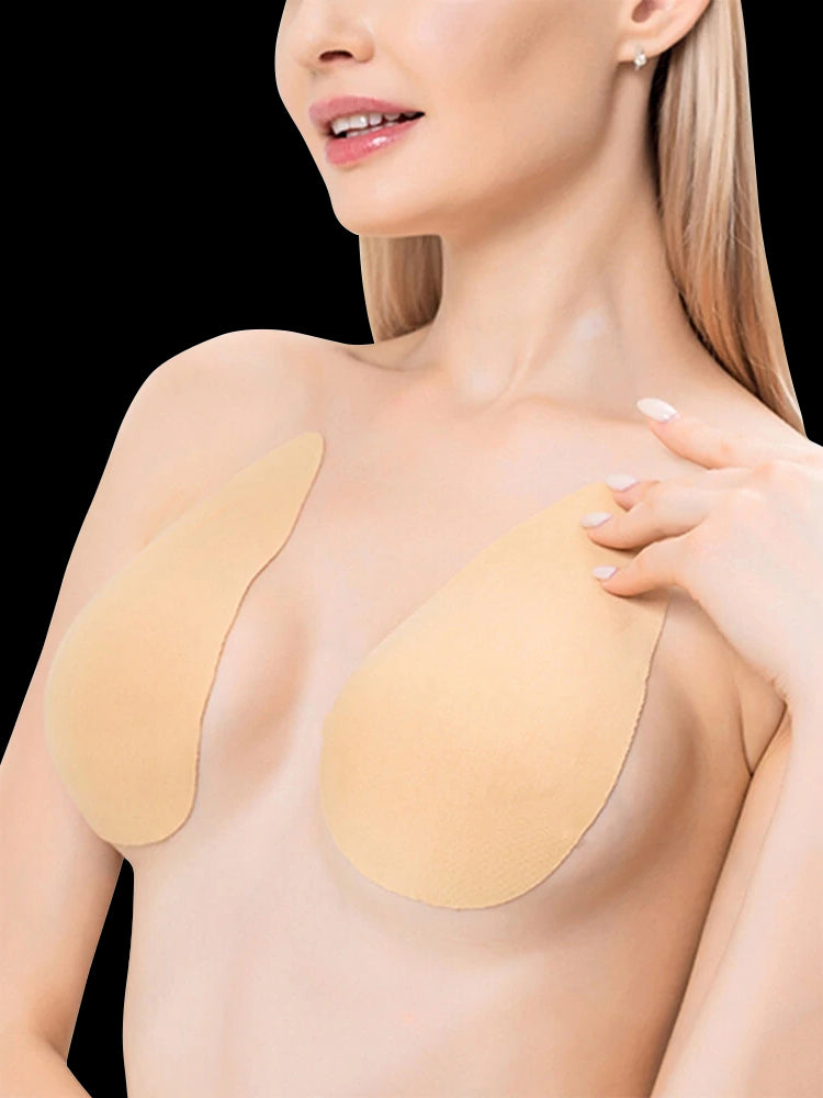 Women's Solid Teardrop-Shaped Push Up Strapless Adhesive Bra