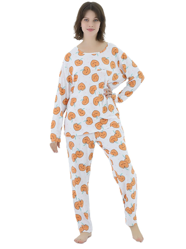 Women Plus Size Long Sleeve Printing Soft Pajamas Set