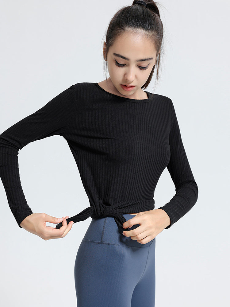 Women Long Sleeve Workout Shirts Slim Fit Ribbed Yoga Tops