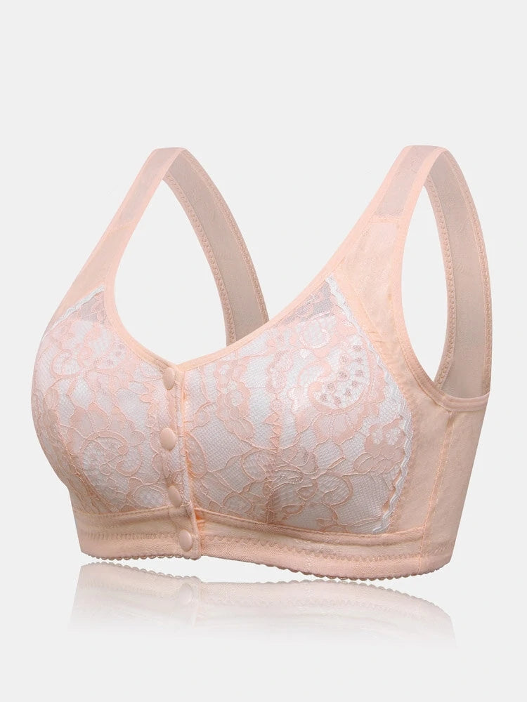 Women's Front Button Closure Soft Wireless Bra