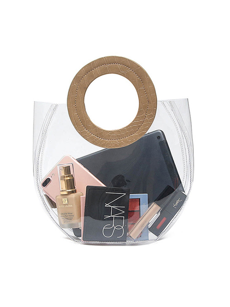Transparent Handbag 2 Pieces Set with Crocodile Pattern Pocket
