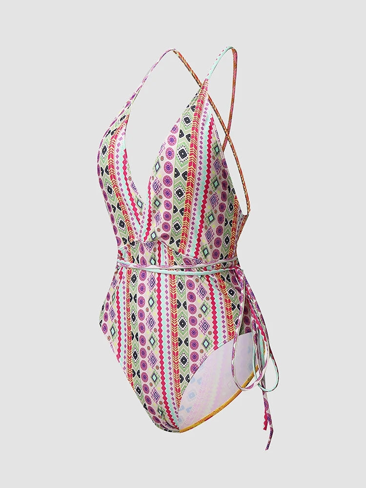 Sexy Deep V Brazilian Criss Cross Tie Knot One Piece Swimwear