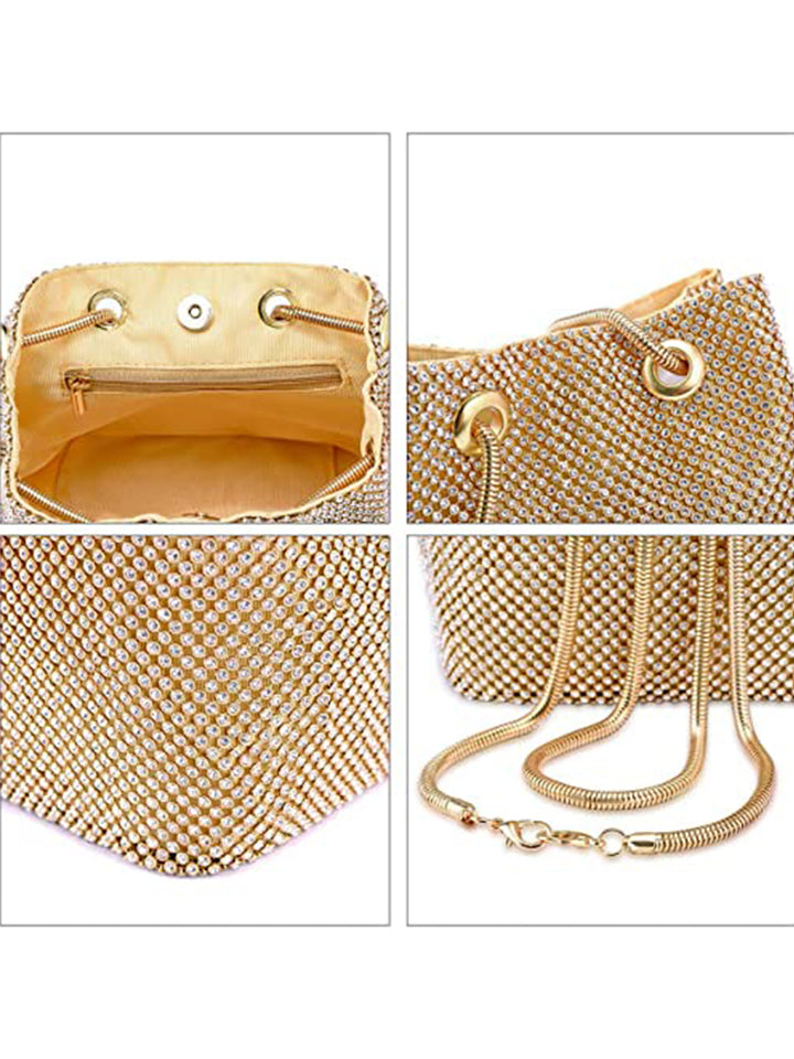 Women's Rhinestones Evening Shinny Bling Clutch Purse Bucket Handbag