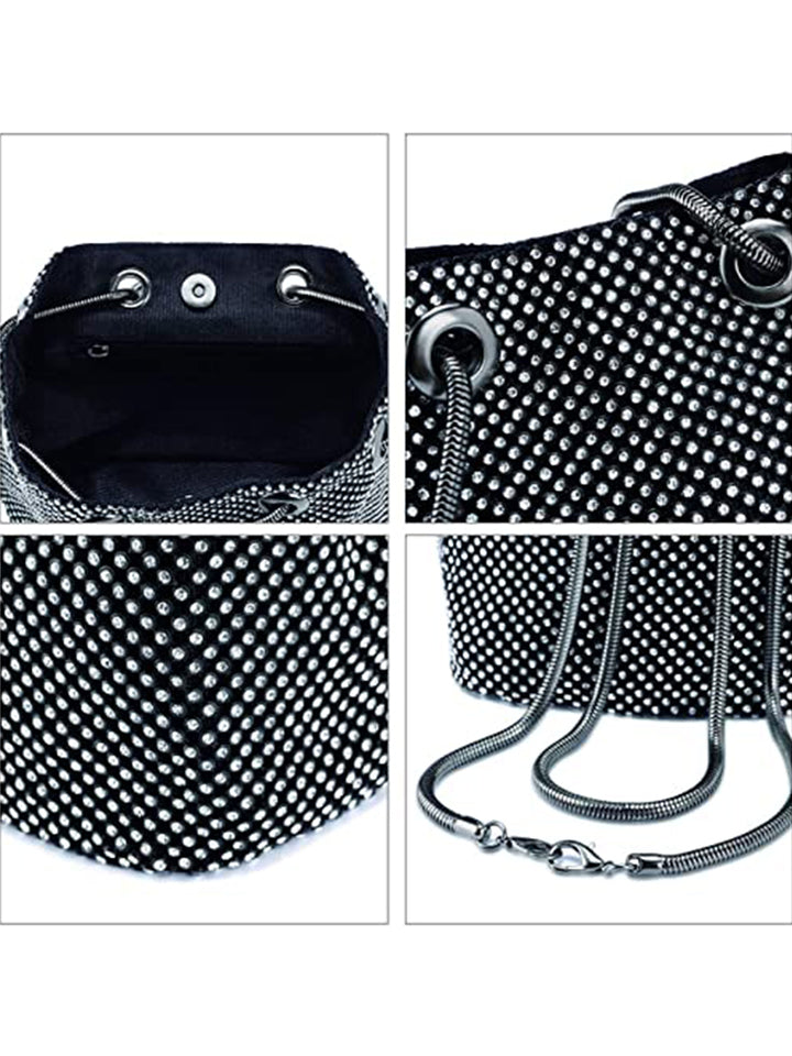 Women's Rhinestones Evening Shinny Bling Clutch Purse Bucket Handbag