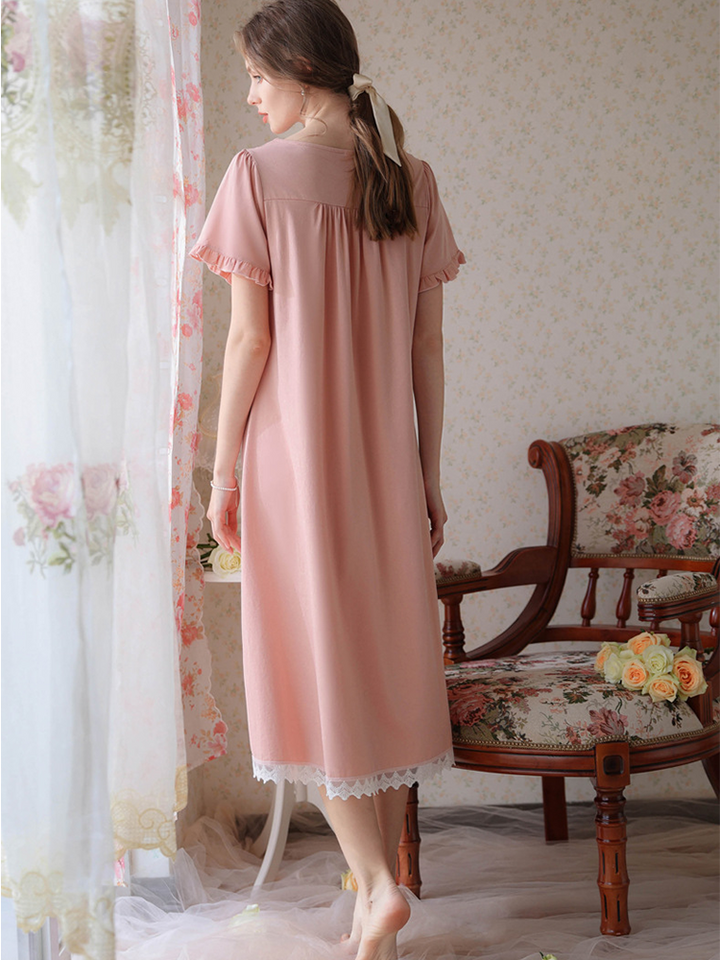 Women's Lace Nightdress Short Sleeve Victorian Nightgown Sleepwear Pajama