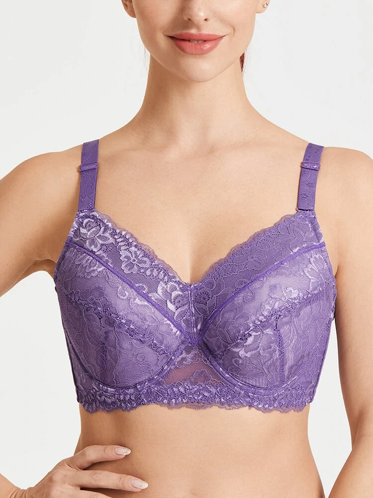 Breathable Lace Full Coverage Soft Wire Support Bra