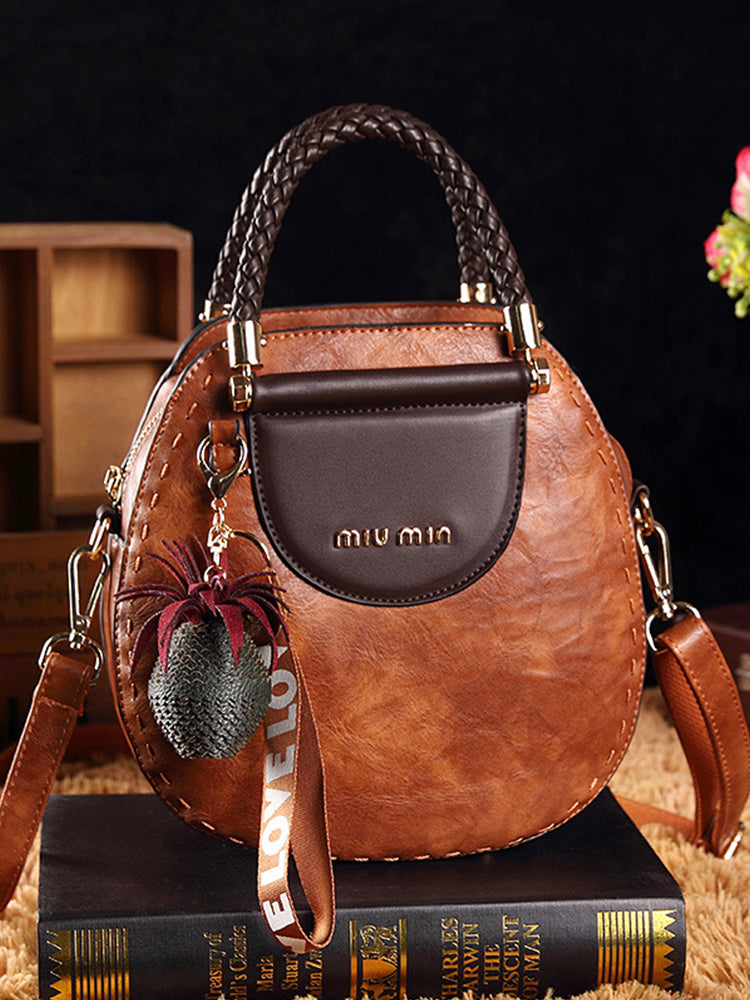 Vintage Tassel Leather Round Shape Handbags Crossbody Shoulder Bag