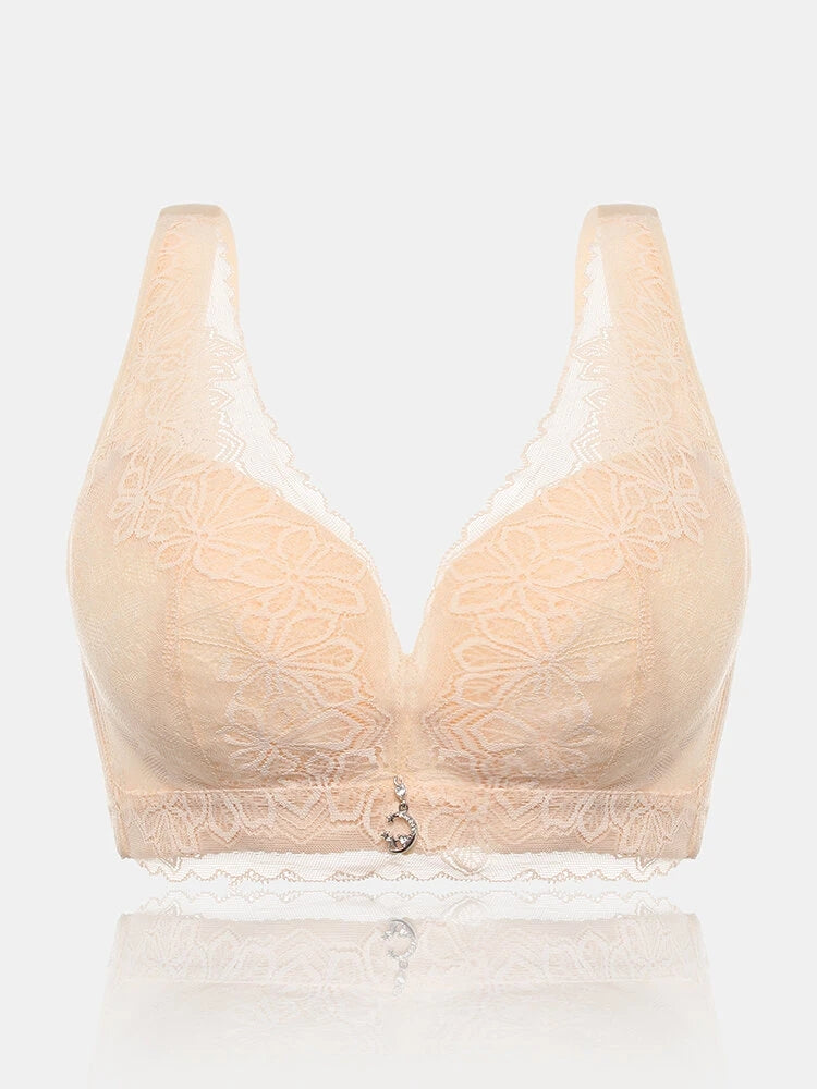 Lace Solid Lightly Lined Breathable Wireless Bra