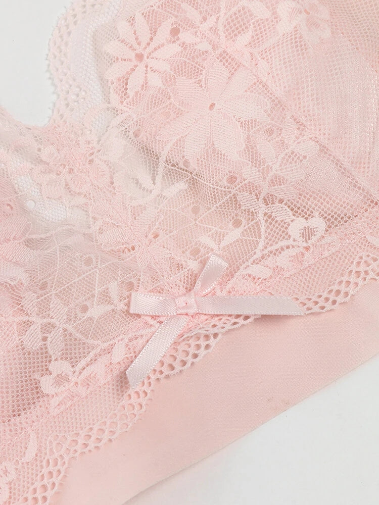 Lace Floral See Through Wireless Rabbits Ear Shaped Lined Bras