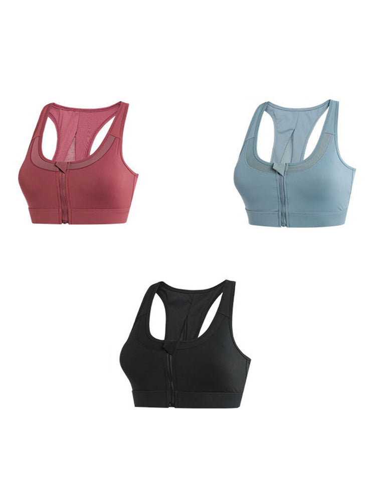 Workout Fitness Front Zipper Racerback Sports Bra