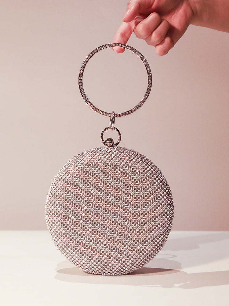 Round Purse Clutches Rhinestone Ring Handbag Crossbody Bag