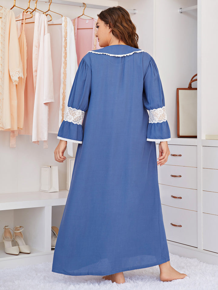 Women Plus Size Lace Long Sleeve Sleepwear Midi Dress