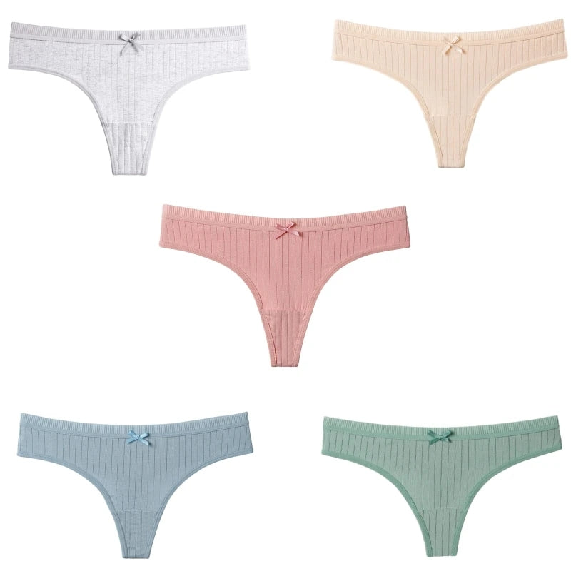 5-Pack Bow-knot Cotton Low Waist Thong Sets