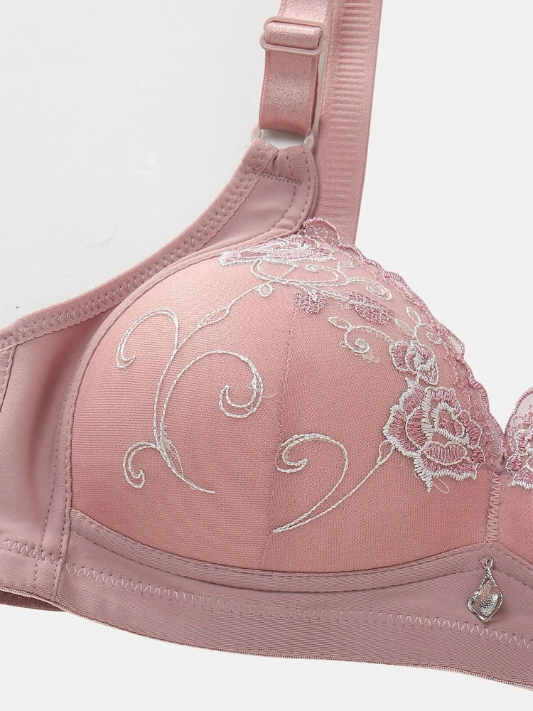 Women's Floral Wireless Light Full Cup Push Up Bra