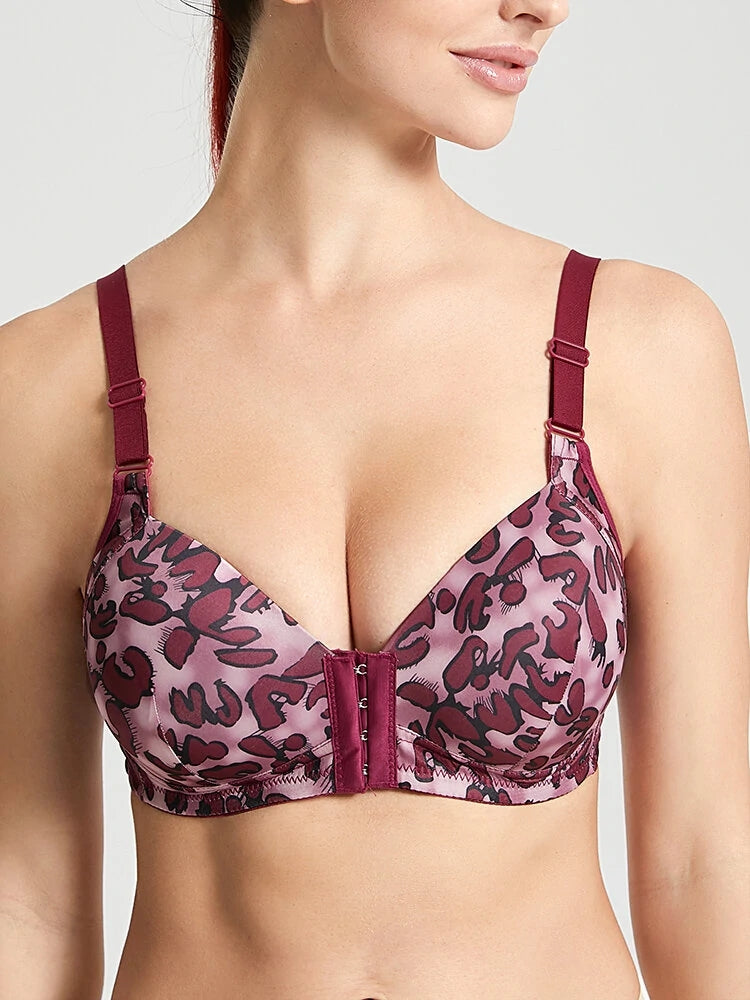 Leopard Front Closure Wireless Smooth Soft Breathable Bras