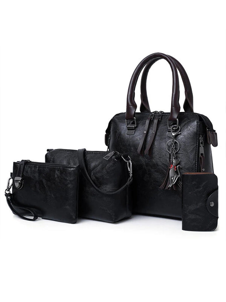 Women Leather Handbags Multi-function Crossbody Bags Purse Set 4pcs