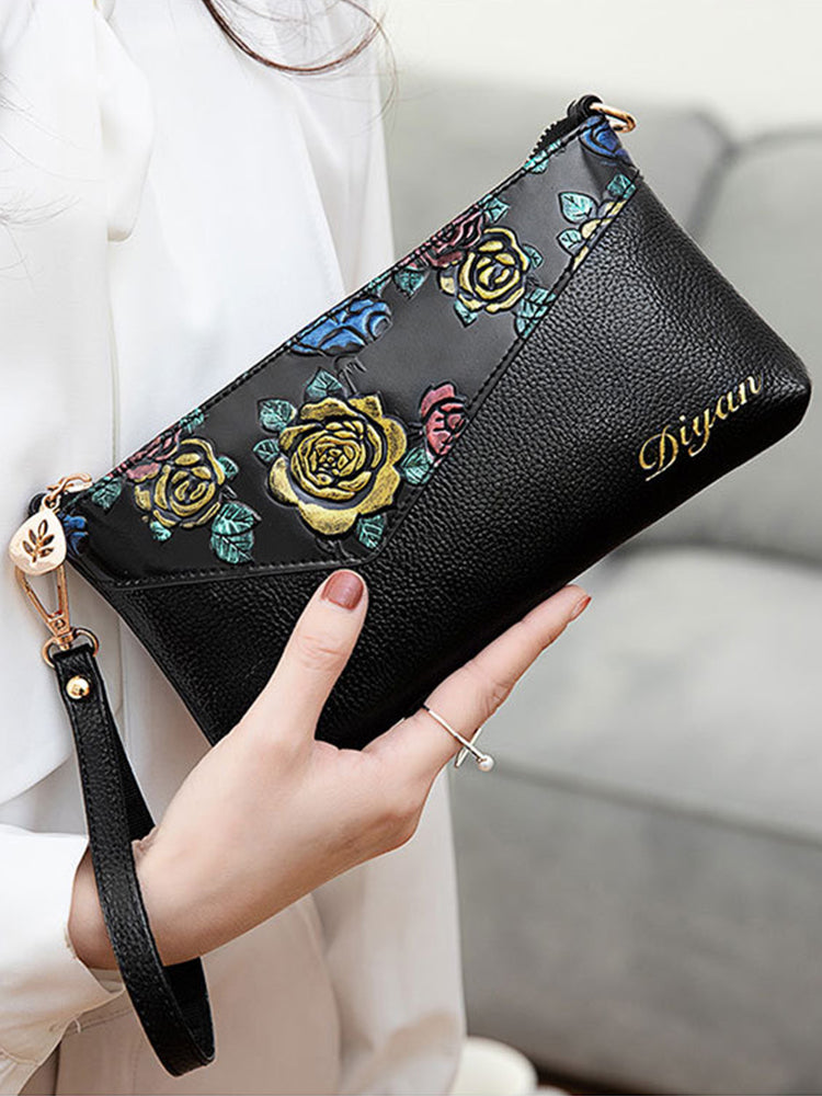 Women's PU Leather Floral Wallet Ladies Clutch Purse