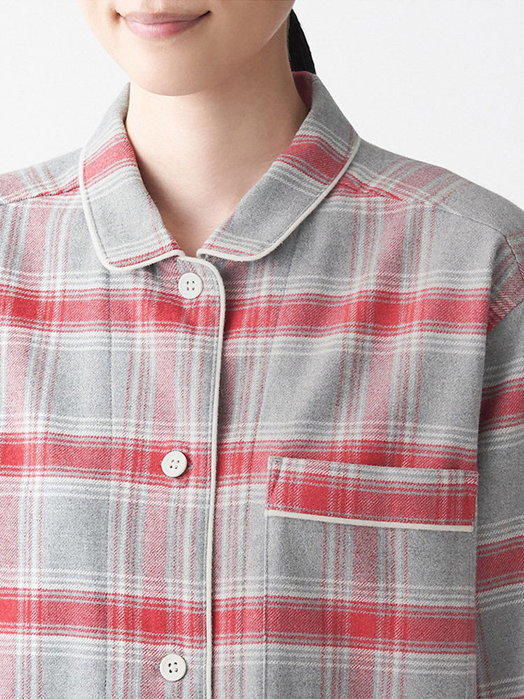 Cotton Plaid Pajamas Set Long Sleeve Sleepwear for Men&Women