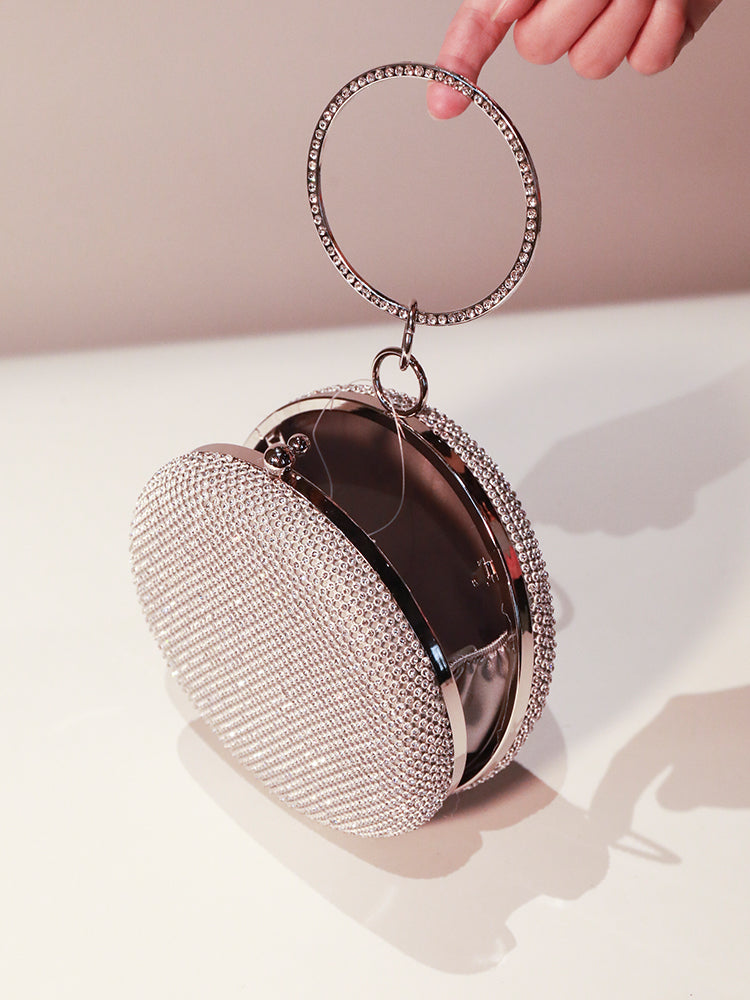 Round Purse Clutches Rhinestone Ring Handbag Crossbody Bag