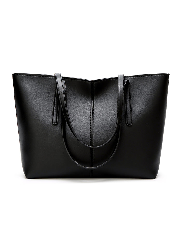 Women's Tote Shoulder PU Leather Big Capacity Solid Handbag