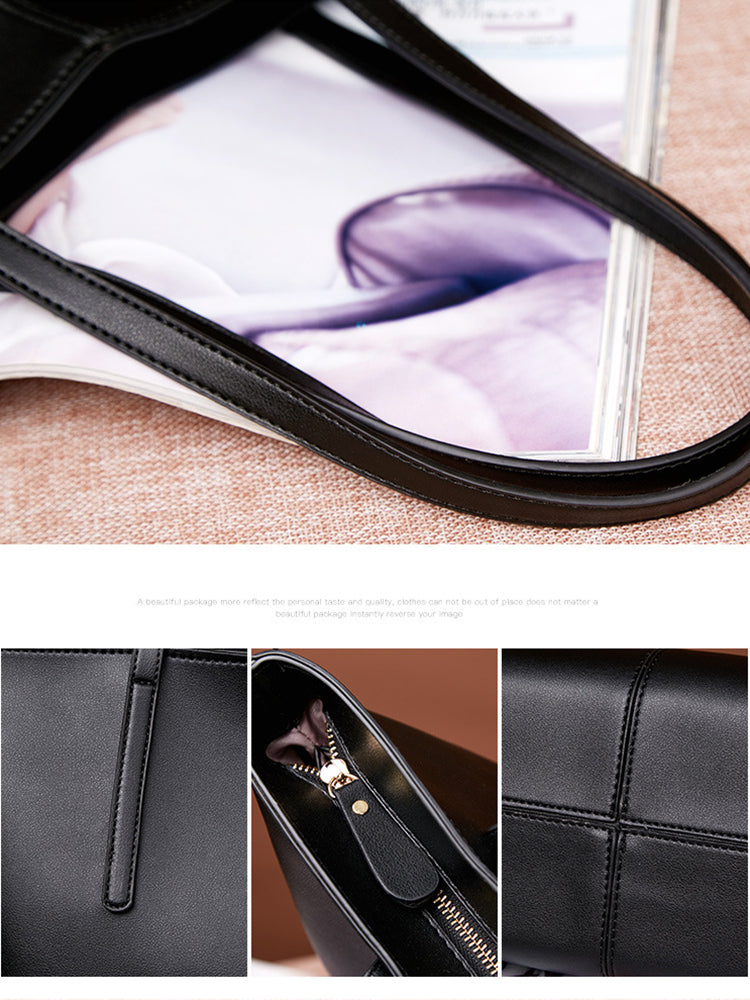 Women's Tote Shoulder PU Leather Big Capacity Solid Handbag