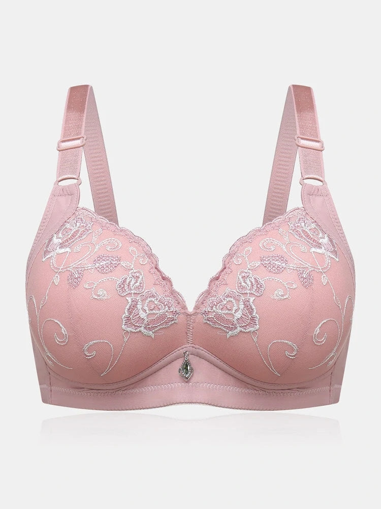Women's Floral Wireless Light Full Cup Push Up Bra