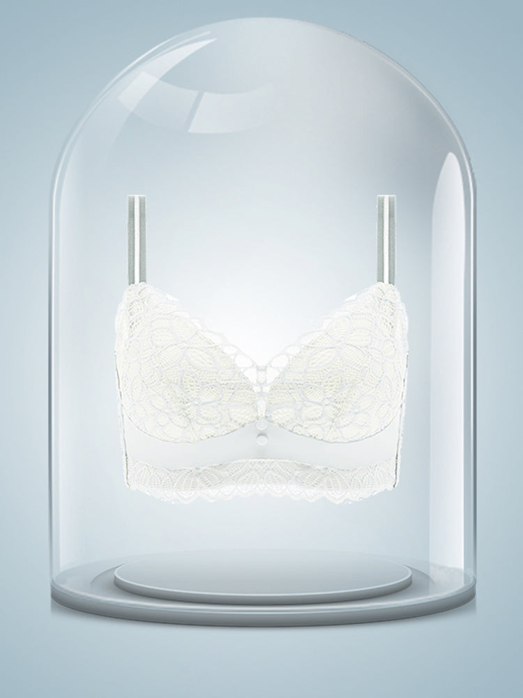 V-Neck Adjustable Straps Lace Wireless Bra