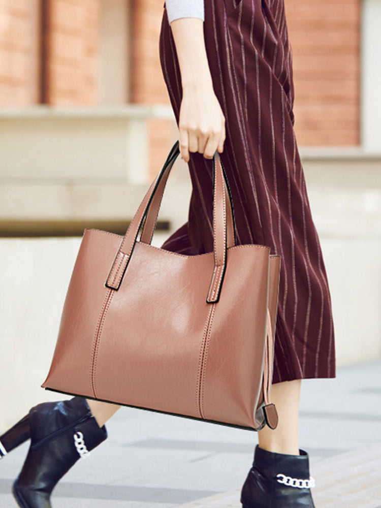 Women PU Leather Casual Handbag Large Capacity Tote Bag Solid Crossbody Bag