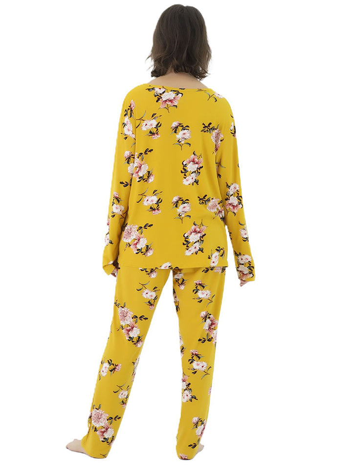 Women Plus Size Long Sleeve Printing Soft Pajamas Set