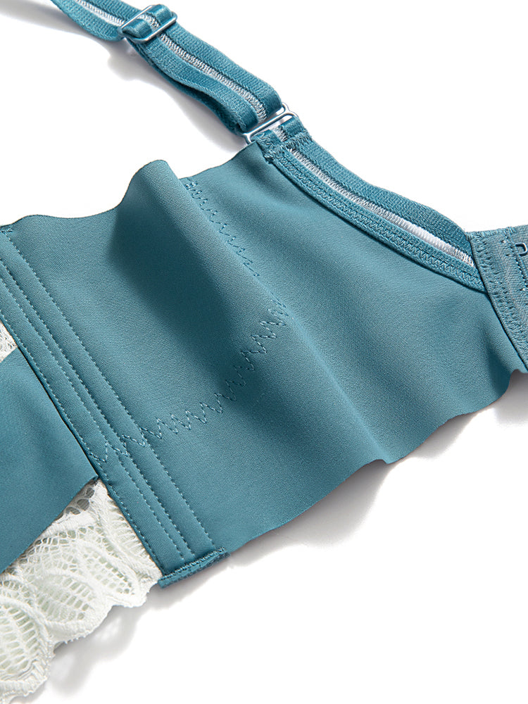 V-Neck Adjustable Straps Lace Wireless Bra