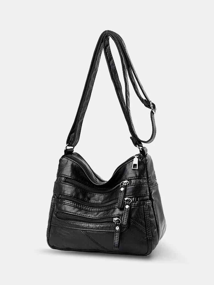 Women Vintage Anti-theft Multi-pocket PU Leather Crossbody Bag Shoulder Bag