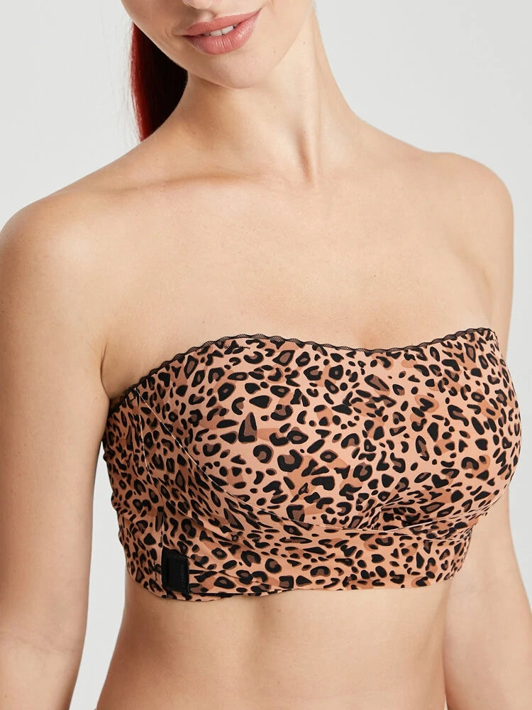 Women's Leopard Print Wireless Non-slip Strapless Bras