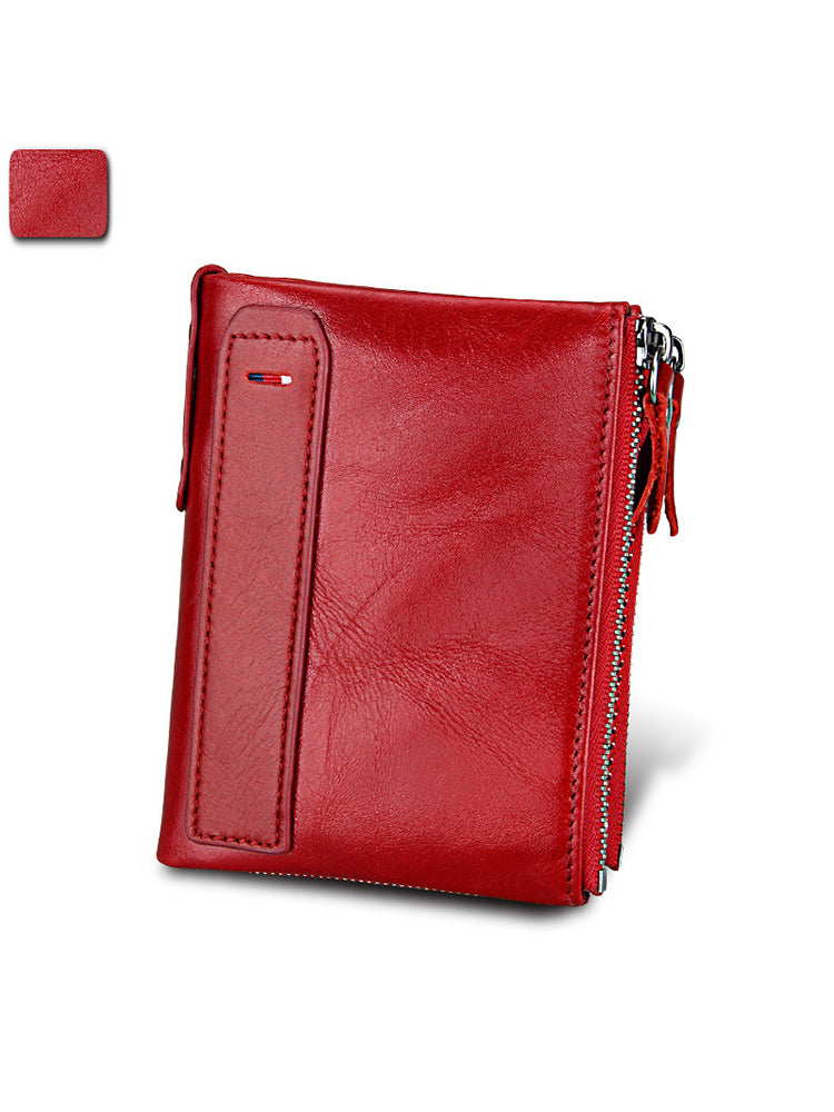 Zipper RFID Card Holders Anti-theft Zip Coin Pocket Bifold Wallets