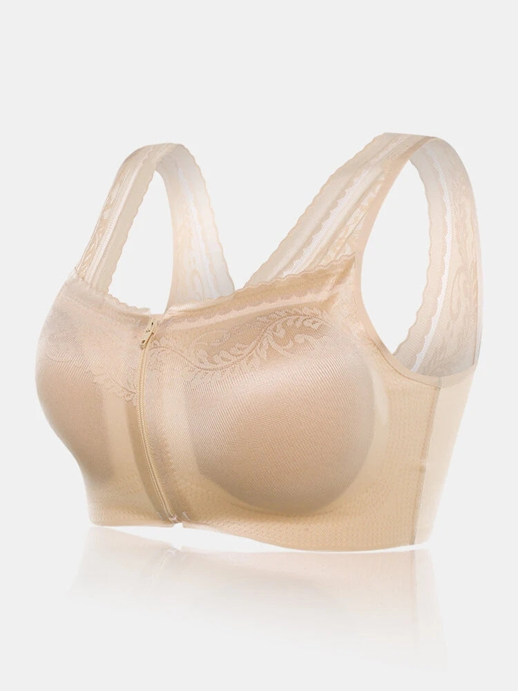 Wireless Zip Front Gather Wide Shoulder Straps Comfy Beauty Back Removable Paddings Bra