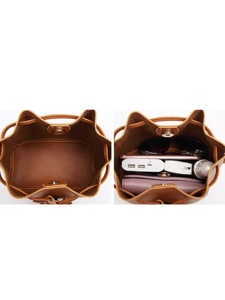 Women PU Leather Vintage Tassel Bucket Bags Mini Crossbody Bags