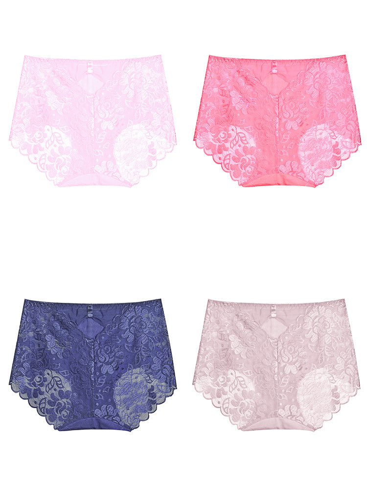 4-Pack Women Sexy Lace Hipster High-Cut Briefs